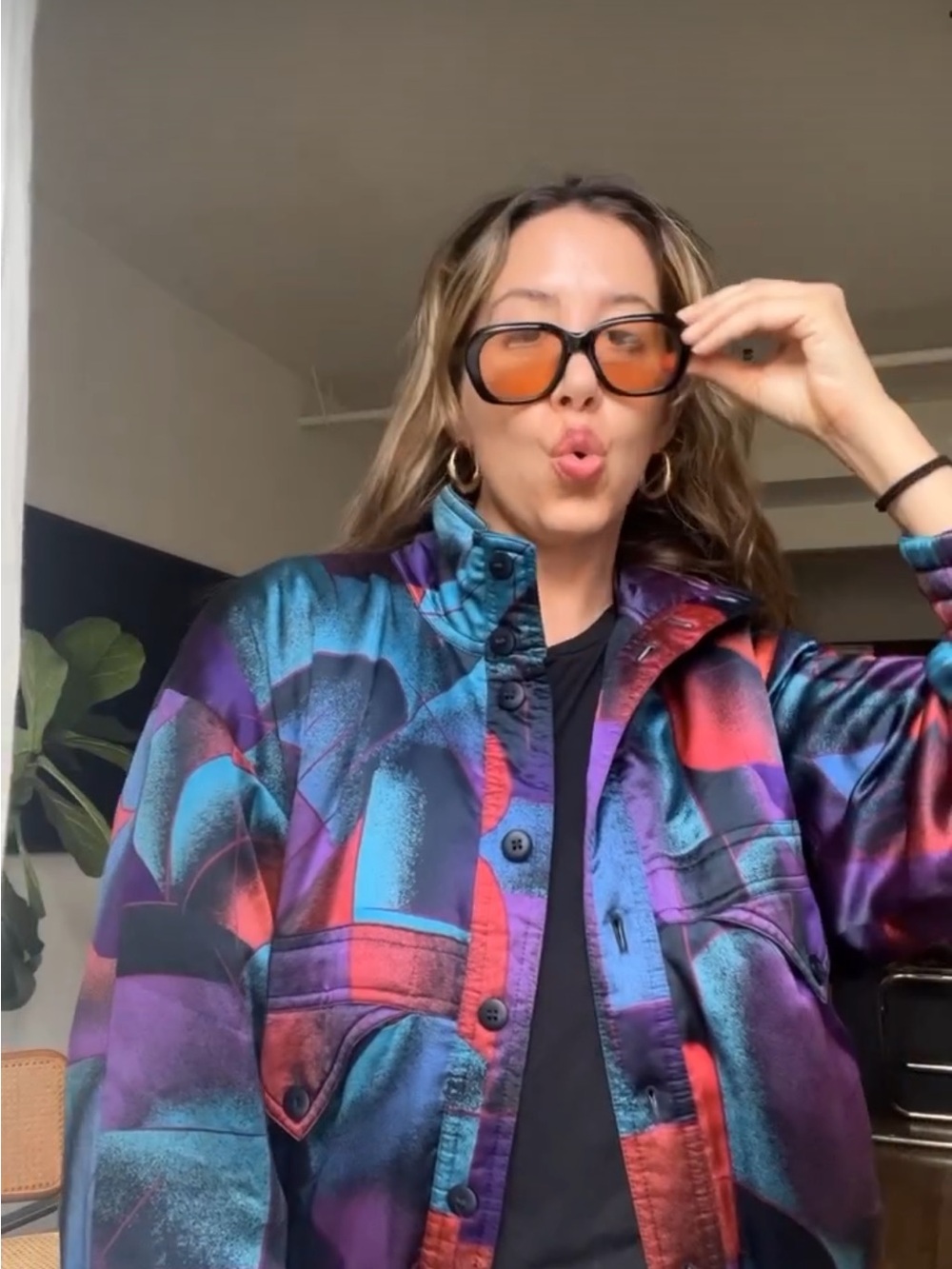 Escada Multicolor Abstract Silk Bomber Jacket - Teal, Purple, Coral, Black